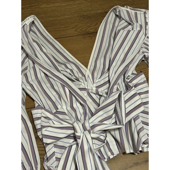 Veronica Beard Seema Stripe Twist Front Blouse in Off White Multi Size 2 Luxury - Picture 15 of 16
